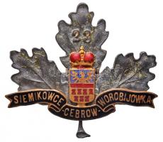 Osztrák-Magyar Monarchia ~1915. "23. Honvéd Gyalogezred" zománcozott bronz és cink sapkajelvény hátoldalon "ARKANZAS BUDAPEST" gyártói jelzéssel (32x38mm) T:2- Austrian-Hungarian Monarchy ~1915. "23th Honved Infantry Regiment" enamelled bronze and zinc cap badge with makers mark "ARKANZAS BUDAPEST" (32x38mm) C:VF