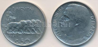 Olaszország 1921R 50c (2x) sima és recés peremmel T:2,2- Italy 1921R 50 Centesimi (2x) plain and reeded edge C:XF,VF Krause KM#61.1