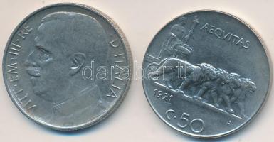 Olaszország 1921R 50c (2x) sima és recés peremmel T:2,2-
Italy 1921R 50 Centesimi (2x) plain and ree...