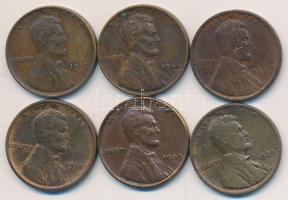 Amerikai Egyesült Államok 1910-49. 1c (6x) T:vegyes USA 1910-49. 1 cent (6x) C:mixed