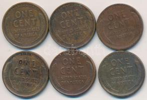 Amerikai Egyesült Államok 1910-49. 1c (6x) T:vegyes
USA 1910-49. 1 cent (6x) C:mixed