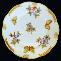 Herendi Viktória mintás szendvicses tányér, kézzel festett, jelzett, hibátlan, d:16,8 cm