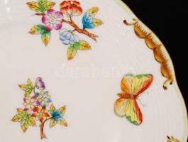 Herendi Viktória mintás szendvicses tányér, kézzel festett, jelzett, hibátlan, d:16,8 cm