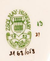 Zsolnay búzavirág mintás szívecske, kézzel festett, jelzett, hibátlan, 11×8 cm/ Zsolnay porcelain bo...