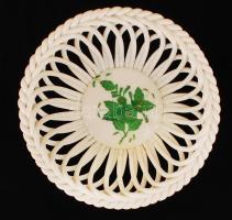 Herendi Apponyi mintás áttört kosár, kézzel festett jelzett, hibátlan, eredeti dobozában, d:11,5 cm, m:4,5 cm