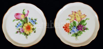 Herendi virág mintás tálkák (2db), kézzel festett, jelzett, hibátlan, d:10 cm (2×)