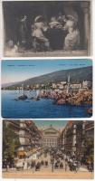 3 db RÉGI külföldi városképes lap és motívumlap; Abbazia, Párizs, kártya / 3 old foreign and motive cards; Abbazia, Paris, card game
