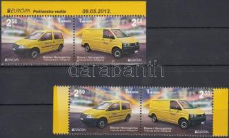 Europe CEPT Postal vehicles pair + pair from stamp-booklet, Europa CEPT Postai járművek pár + pár bélyegfüzetből