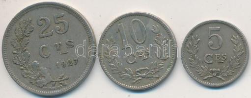 Luxemburg 1924. 5c + 10c + 1927. 25c T:2- Luxembourg 1924. 5 Centimes + 10 Centimes + 1927. 25 Centimes C:VF Krause KM#33,34,37