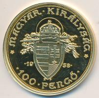 DN "Magyar aranypénzek utánveretben - Szent István jubileumi 100 pengő" aranyozott Ag emlékérem (5.5g/0.999) T:PP ujjlenyomatos