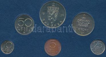 Norvégia 1976. 5o-5K 6klf darab szettben, eredeti plasztiktokban T:BU Norway 1976. 5 Ore - 5 Kroner 6 different coins in set in original plastic case C:BU