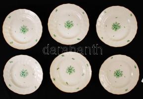 Herendi virágmintás tányér készlet, kézzel festett, jelzett (cca 1920 koronás), hibátlan, d:25 cm, m:3,5 cm