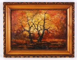 Zalán jelzéssel: Őszi erdő részlet. Olaj, karton, antik keretben 25×35 cm
