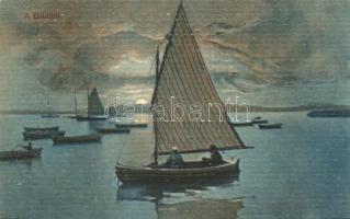 Balaton, vitorlás csónak, alkonyat