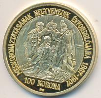 DN "Magyar aranypénzek utánveretben -  Ferenc József 100 korona" aranyozott Ag emlékérem (5.5g/0.999) T:PP