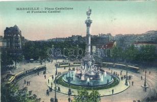 Marseille, Castellane square and Cantini fountain, tram