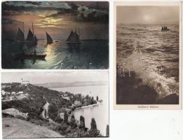 9 db VEGYES magyar városképes lap; Balaton és környéke / 9 mixed Hungarian town-view postcards; Lake Balaton and its surrondings