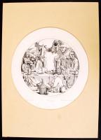 Rékassy Csaba (1937-1989): Borozó. Rézkarc, papír, jelzett, restaurált, d:18 cm