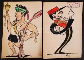 Cz jelzéssel: 2 db karikatúra. Akvarell, papír. 20x30 cm