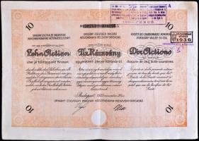 Budapest 1923. "Urikány-Zsilvölgyi Magyar Kőszénbánya-Részvénytársaság" 10 részvénye egyenként 5000K-ról szelvényekkel, bélyegzésekkel T:III