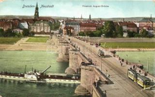 Dresden-Neustadt, Friedrich August Brücke / bridge, tram, SS Leitmeritz (EB)