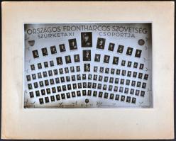 1935 Országos Frontharcos Szövetség szürketaxi csoportja – kistabló, 108 portréképpel,jól olvasható nevekkel; képméret: 15x22, karton: 24x30 cm