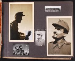 cca 1942-1944 158 fénykép "a szovjet ellen 1942 június havában hadba vonult M. Kir. 48-as Honvéd gyalogezred" egyik tisztjének fotóalbumából. A fotók többsége a katonaéletről szól, az album elején kistabló a tisztekről, klf. méretben /  Military photos from World War II