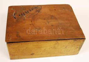 Réz "Cigares" feliratú doboz, fa betéttel, zománc kipattanásokkal, 14×10 cm
