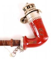 Régi, Partsch pipa, díszes, fém kupakkal, hosszú szipkával (kupak sérült) / 
Vintage Partsch pipe wi...