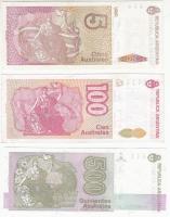 Argentína 1985-1991. 5A + 100A + 500A T:I- (hajtatlanok)
Argentina 1985-1991. 5 Australes + 100 Aust...
