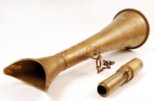 Antik hiányos autókürt+ fújoka, hangos beszélő?, réz, h:37 cm