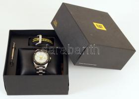 Vadonatúj, bontatlan Caterpillar férfi Quartz óra eredeti dobozában, leírással. Fém és bőr szíjjal, ...