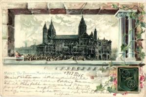 Mainz, Dom vom Markt, Wappen / cathedral, coat of arms Emb. litho