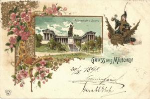 1898 München, Ruhmeshalle und Bavaria, floral litho
