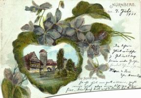 Nürnberg, Henkersteg / bridge; pearl decoration, floral litho (EB)
