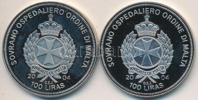 Máltai Lovagrend 2004. 100L (2x) "Magyarország az EU-ban" + "Franciaország az EU-ban" T:PP Sovereign Order of Malta 2004. 100 Liras (2x) "Hungary in the EU" + "France in the EU" C:PP