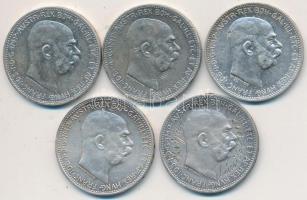 Ausztria 1912-1914. 1K Ag "Ferenc József" (5x) T:2,2-
Austria 1912-1914. 1 Corona Ag &quot...