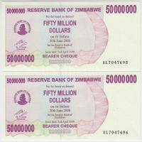Zimbabwe 2008. 50.000.000$ (2x) sorszámkövetők T:I Zimbabwe 2008. 50.000.000 Dollars (2x) sequential serials C:UNC Krause 57
