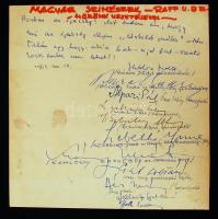 1963 Többek, köztük Hódos Judit előadóművész és Komlóssy Erzsébet operaénekesnő aláírása emléklapon