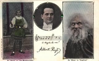 Albert Reiss opera singer in 'The Merstersinger' and 'Siegfried'; glitter decorated postcard, Albert Reiss opera énekes, csillámos díszítéssel