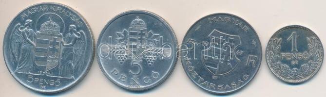 1937. 1P Ag + 1947. 5Ft Ag "Kossuth" + 1943. 5P Al 1945. 5P Al T:vegyes