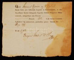 1799 Szombathely, Igazolás a nemesi bandérium költségének befizetéséről latin nyelven