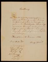 1860 Hatzfeld (Zsombolya), Régi kézzel írt nyugta rajta 7 kr okmánybélyeggel