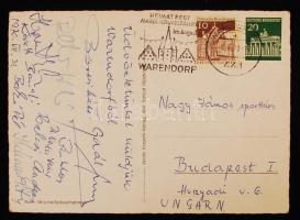 1970 Férfi öttusa válogatott aláírása warendorfi képeslapon: Kelemen Péter, Balczó András, Bakó Pál