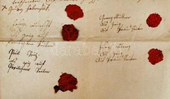1842 Német nyelvű házassági szerződés 5 viaszpecséttel /
1842 Marriage settlement