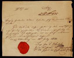 1833 Mosonmagyaróvár, Leopold Joseph von Hoelzl által aláírt német nyelvű bizonylat viaszpecséttel / 1833 Altenburg, voucher