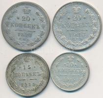 Oroszország 1877-1915. 10k Ag + 15k Ag + 20k Ag (2x) T:vegyes Russia 1877-1915. 10 Kopeks Ag + 15 Kopeks Ag + 20 Kopeks Ag (2x) C:mixed