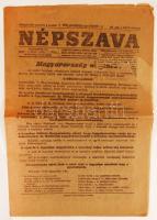 1919 A Népszava augusztus 2-i száma a Tanácskormány lemondásáról és a szakszervezeti kormány megalakulásáról. Címlap sérült