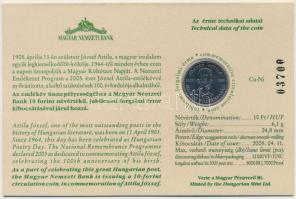 2005. 10Ft "József Attila" sorszámozott emléklapon T:1