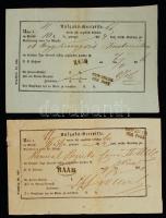 1858-1860 Raab(Győr), 2 db német nyelvű feladóvevény csík- és oválbélyegzővel, valamint nach Abgang der Post bélyegzővel